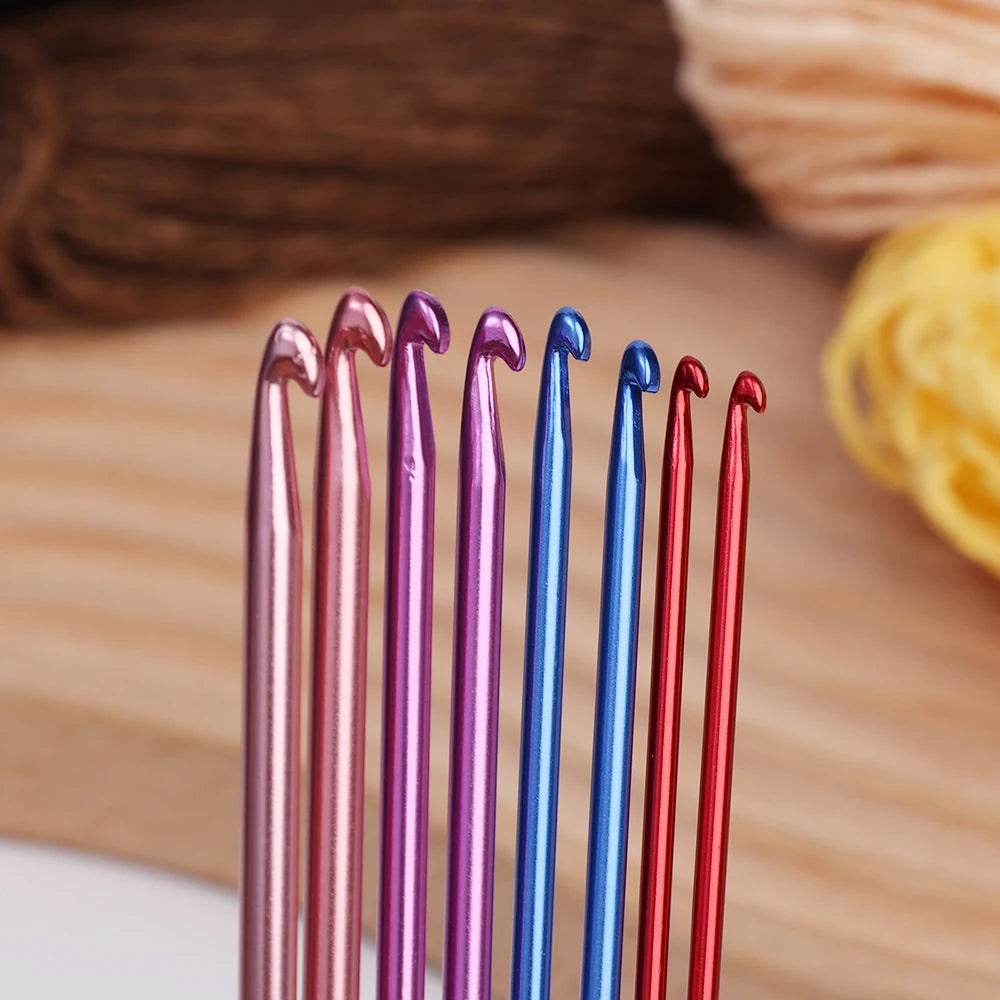 Ensemble de 8 crochets à poignée métallique en aluminium coloré, tailles de 2 mm à 3,5 mm