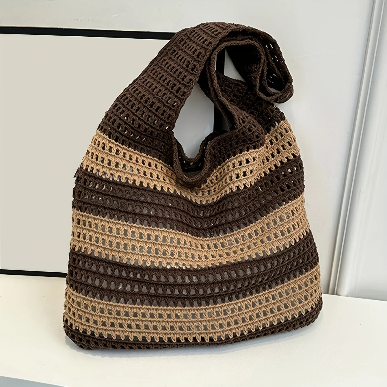 Sac à main en crochet tissé pour femme, cabas tricoté, sac de plage, vintage d'été