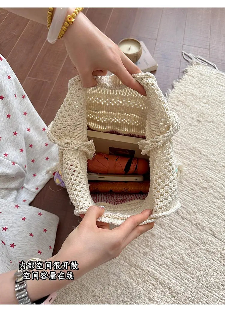 Women's Large Crochet Shoulder Tote Bag For Casual Daily Use School Commute
