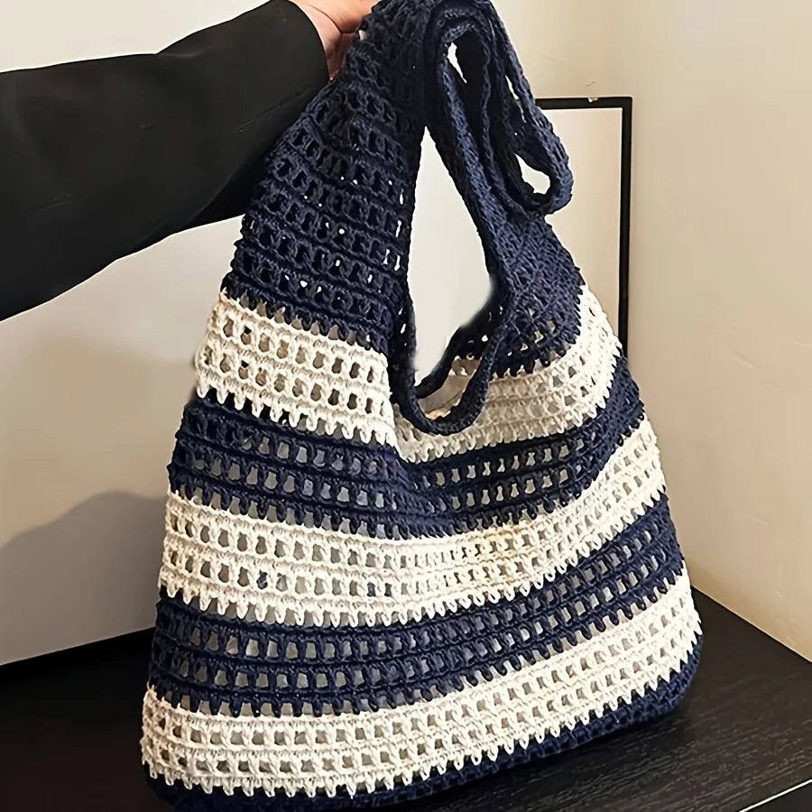 Sac à main en crochet tissé pour femme, cabas tricoté, sac de plage, vintage d'été