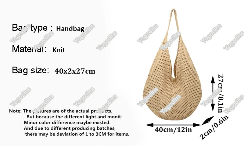 Women Hollow Woven Shoulder Bag Large Capacity Crochet Tote Beach Bag