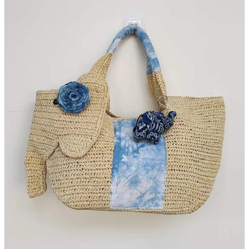 Elephant Straw Woven Tote Bag Handmade Beach Bag Large Capacity