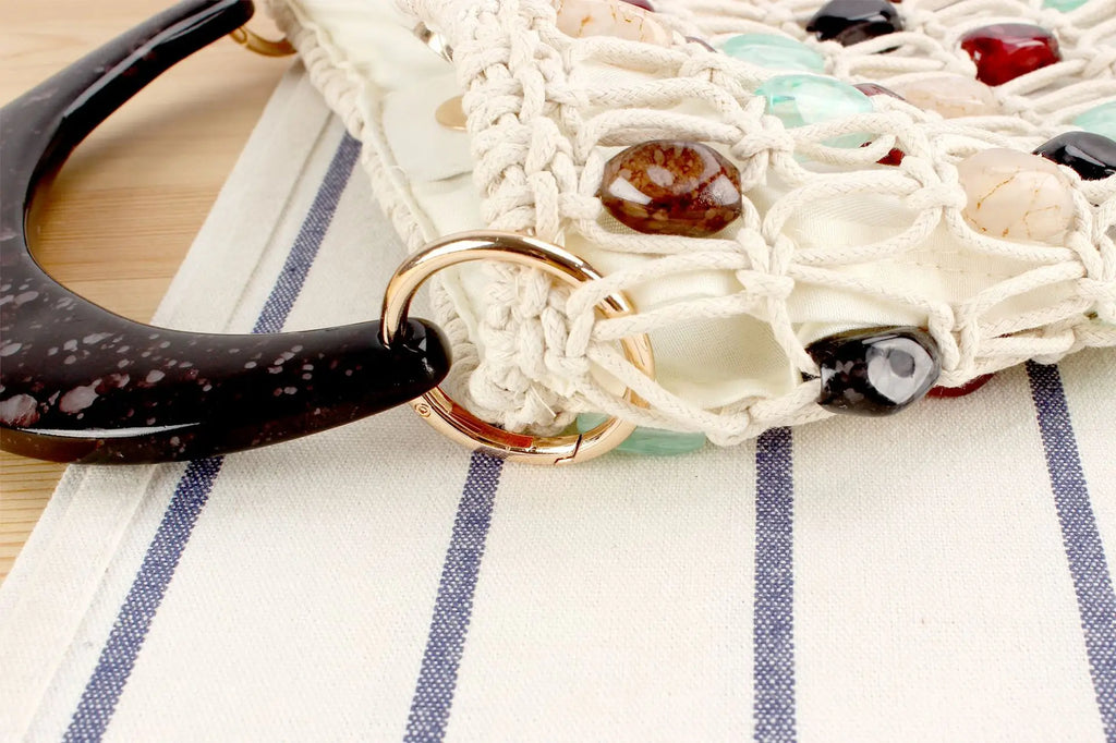 Bohemian Rope Crochet Women Bag Beading Beach Bag Handmade Woven Shoulder Bag