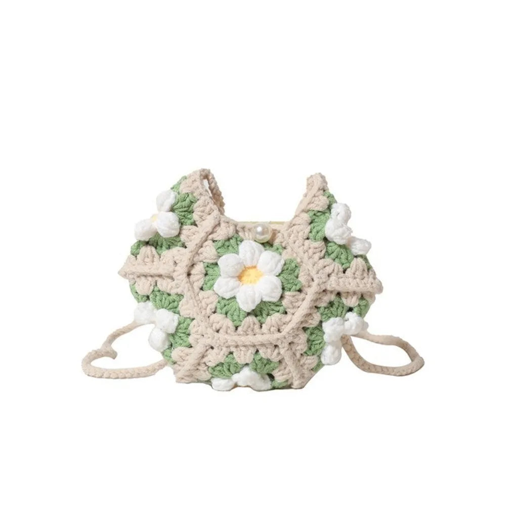 Sac à bandoulière en velours côtelé au motif floral, fait main au crochet