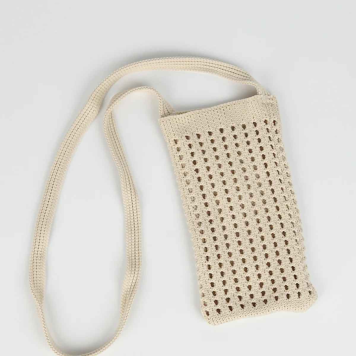 Sac de téléphone pliable en tricot respirant avec découpes, pour femme, porté en bandoulière diagonale