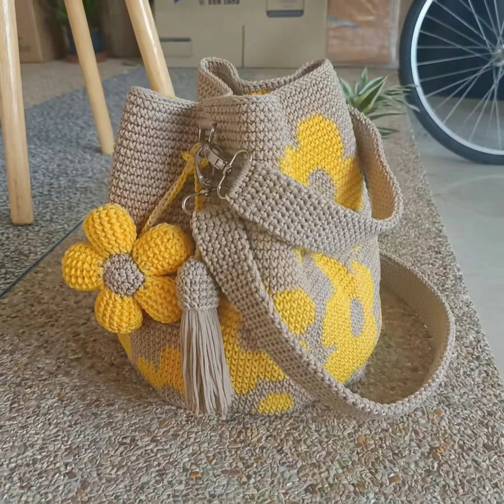 Handmade Crochet Oversized Flower Tote Bag With Detachable Flower Decoration