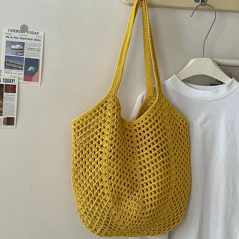 Big Capacity Knitting Shoulder Bag Tote for Summer Mesh Beach Bag Women