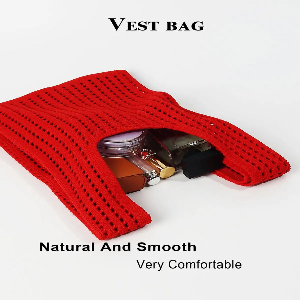 Handmade Knit Handbag Women Mini Shoulder Bag Casual Plaid Stripe Tote