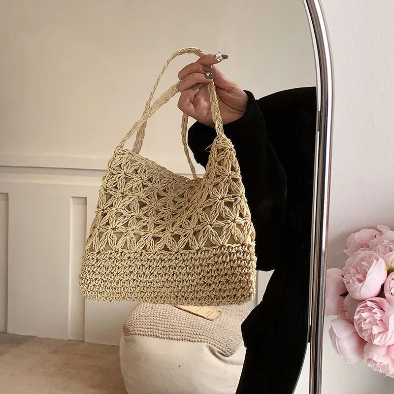 Women Beach Woven Straw Shoulder Messenger Bag Boho Crossbody Macrame Purse