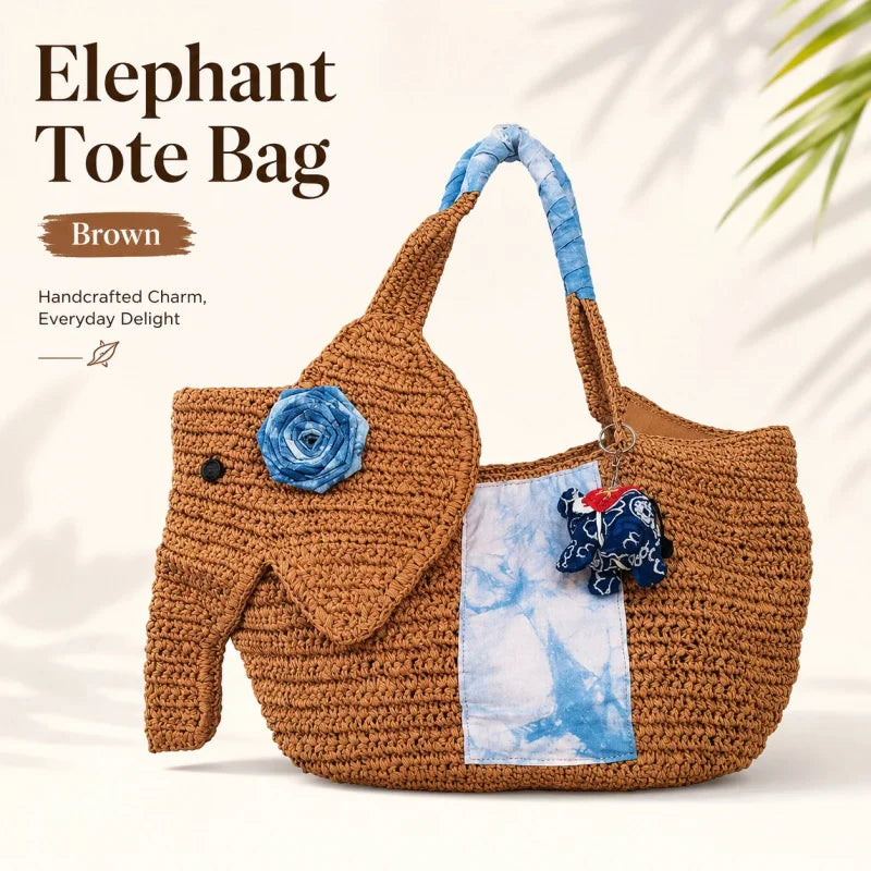 Elephant Straw Woven Tote Bag Handmade Beach Bag Large Capacity