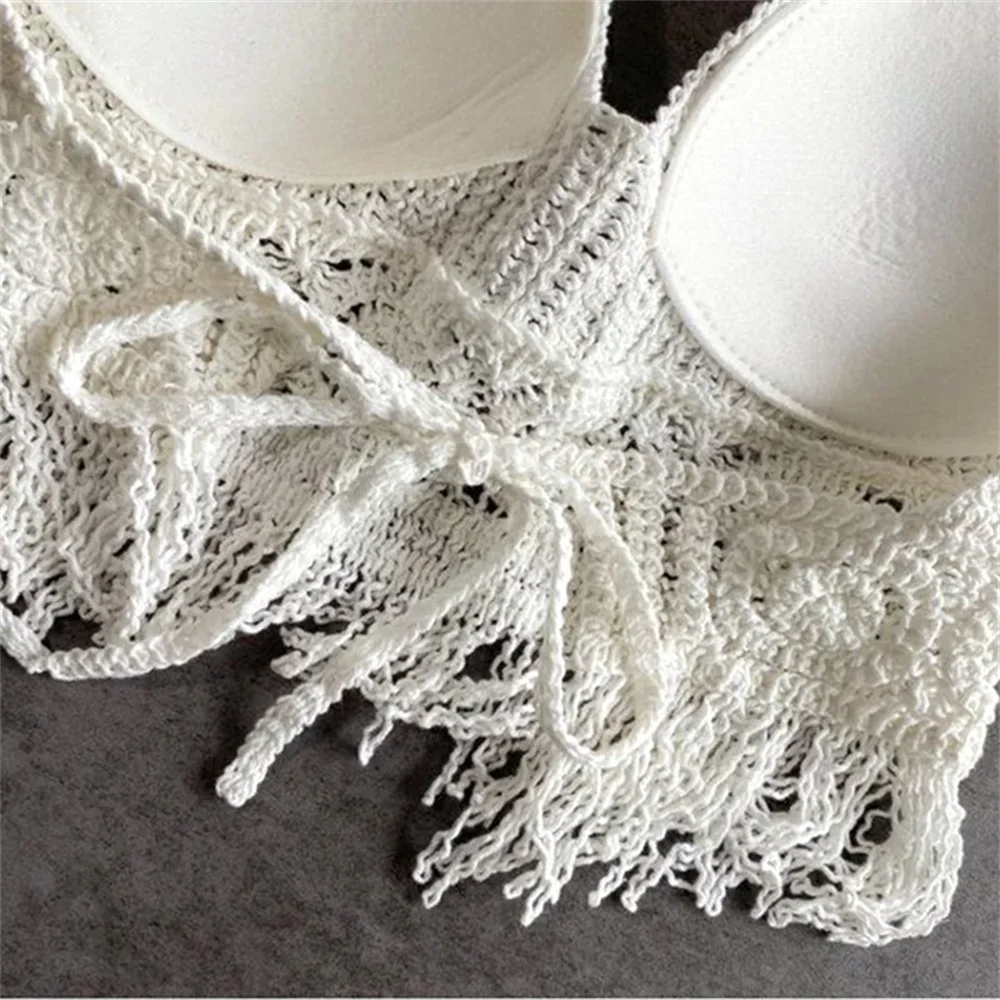 Boho Beach Backless Crochet Knit Camisole Halter Tank Top For Women Crop Tops