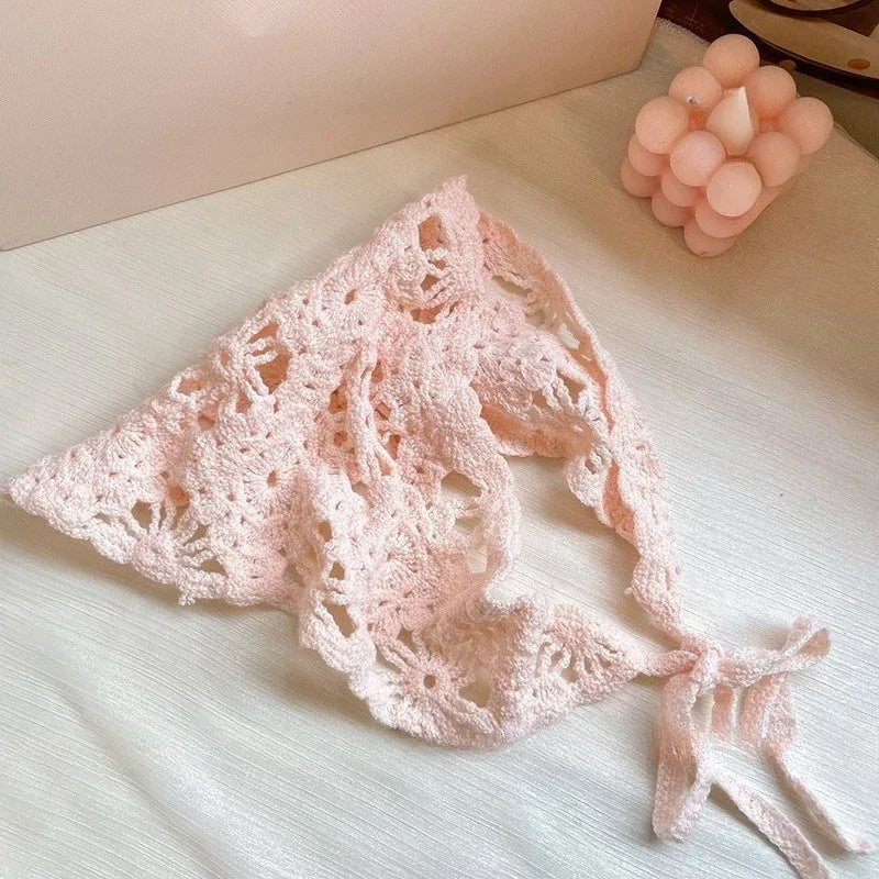 Chapeau foulard tricoté tendance style pastoral français bandeau triangulaire crocheté à la main