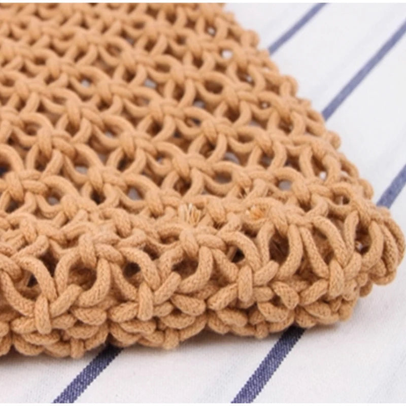 Hollow Crochet Mesh Shoulder Bag With Inner Pocket Women Solid Color Tote Bag