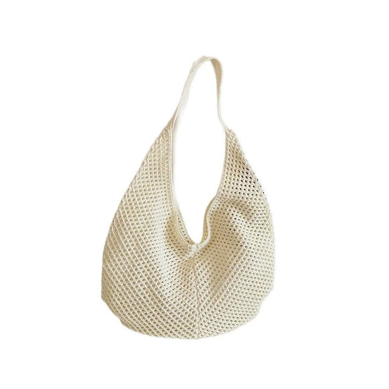 Women Hollow Woven Shoulder Bag Large Capacity Crochet Tote Beach Bag