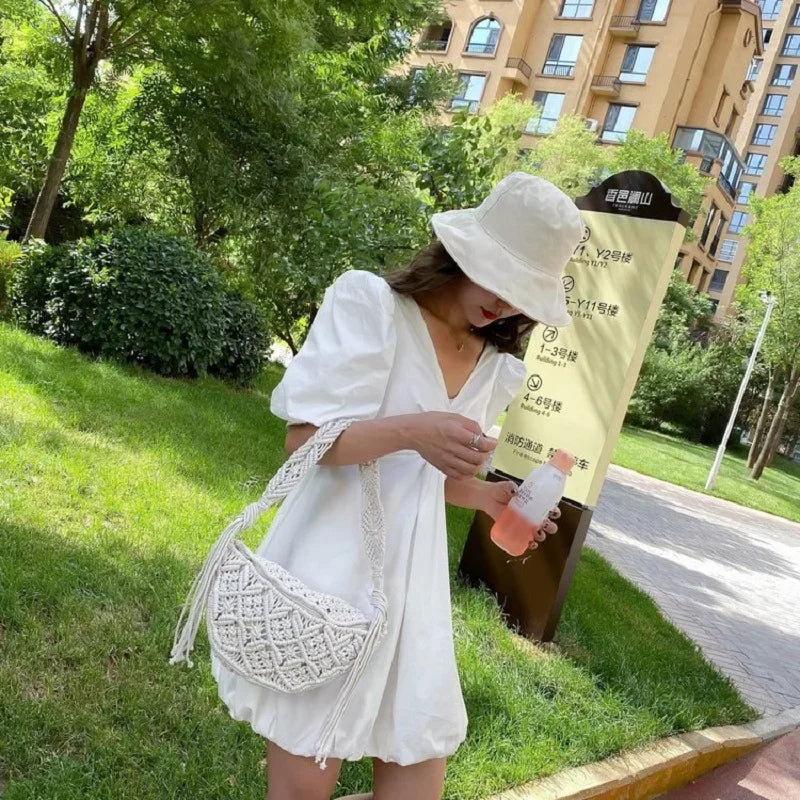 Women Summer Beach Knitted Bag Bohemian Crochet Waist Fanny Pack Shoulder Tote