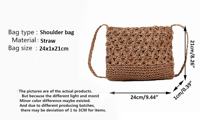 Women Beach Woven Straw Shoulder Messenger Bag Boho Crossbody Macrame Purse