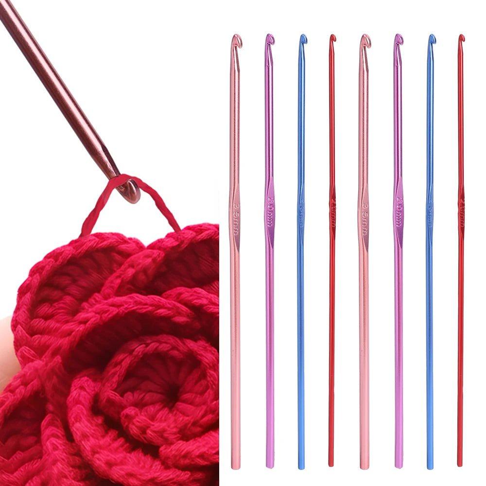 Ensemble de 8 crochets à poignée métallique en aluminium coloré, tailles de 2 mm à 3,5 mm