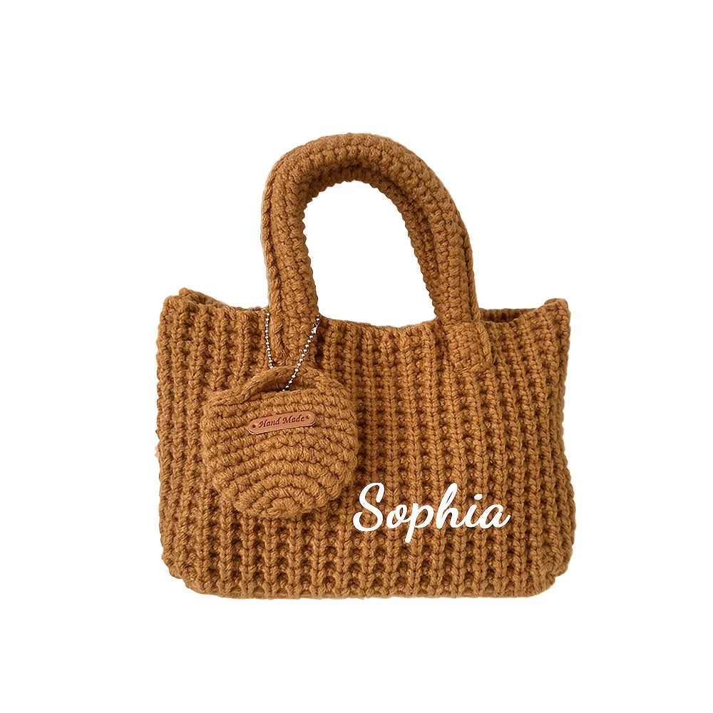 Custom Name Knit Tote Bag Women Handmade Crochet Shoulder Boho Woven Purse