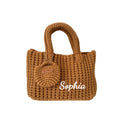 Custom Name Knit Tote Bag Women Handmade Crochet Shoulder Boho Woven Purse