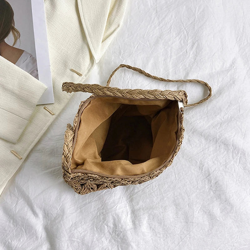 Women Beach Woven Straw Shoulder Messenger Bag Boho Crossbody Macrame Purse