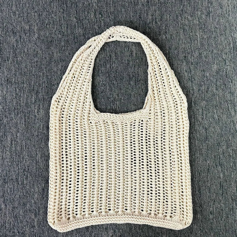 Yogodlns Solid Color Crochet Tote Shoulder Bag Bohemian Woven Handbag
