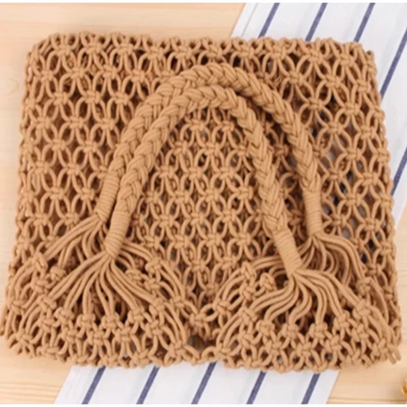 Hollow Crochet Mesh Shoulder Bag With Inner Pocket Women Solid Color Tote Bag