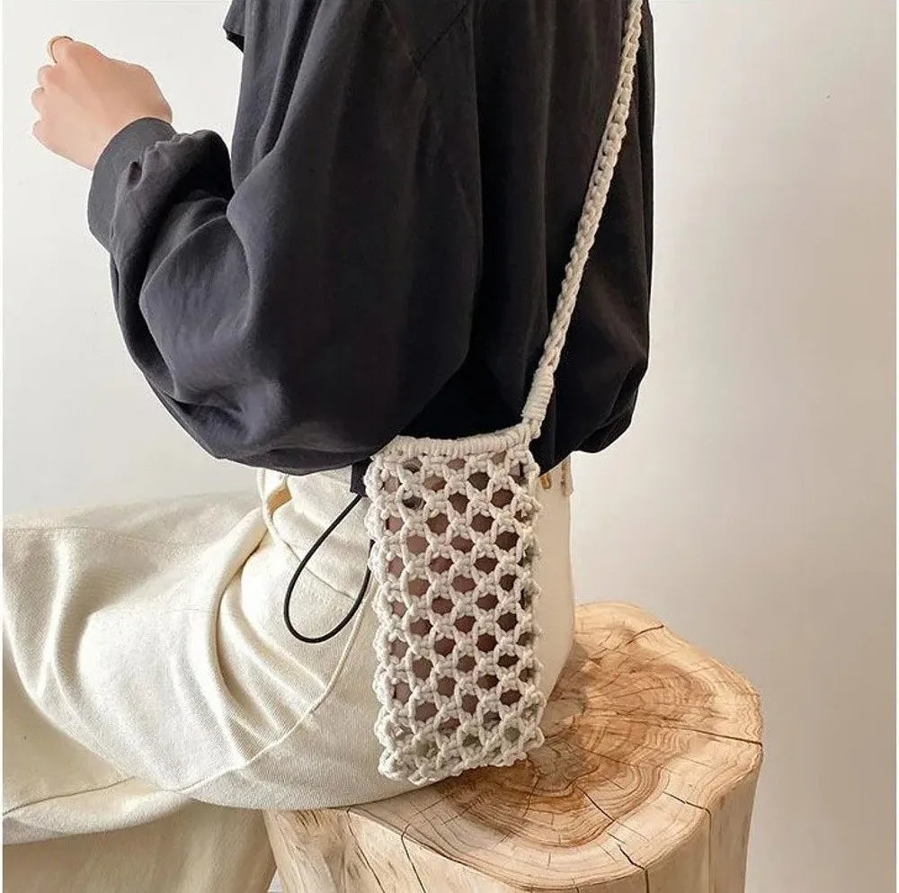 Hollow Out Woven Crochet Crossbody Phone Bag Women Lightweight Shoulder Bag