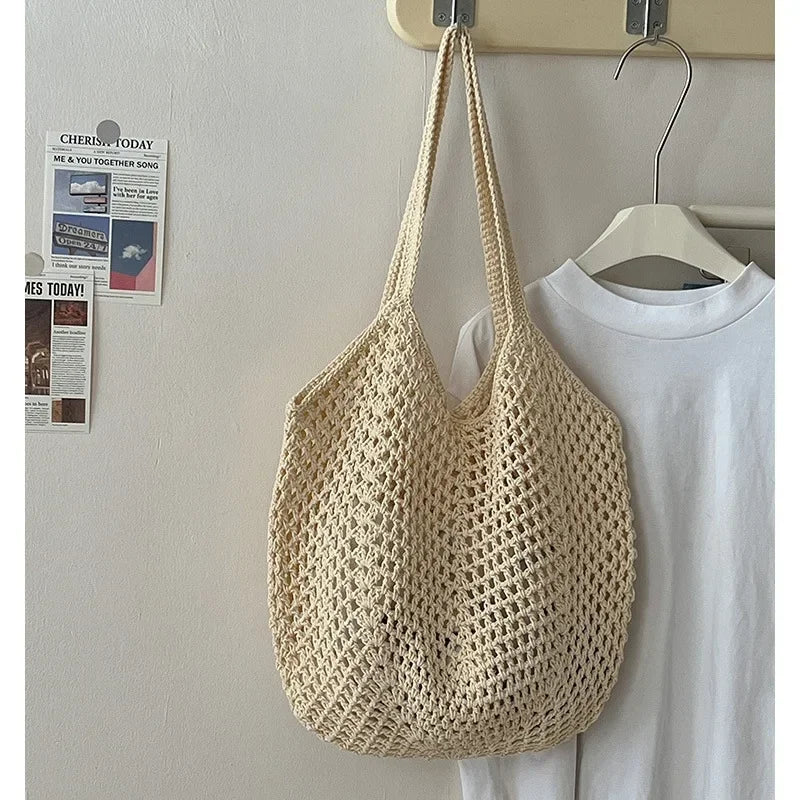 Big Capacity Knitting Shoulder Bag Tote for Summer Mesh Beach Bag Women