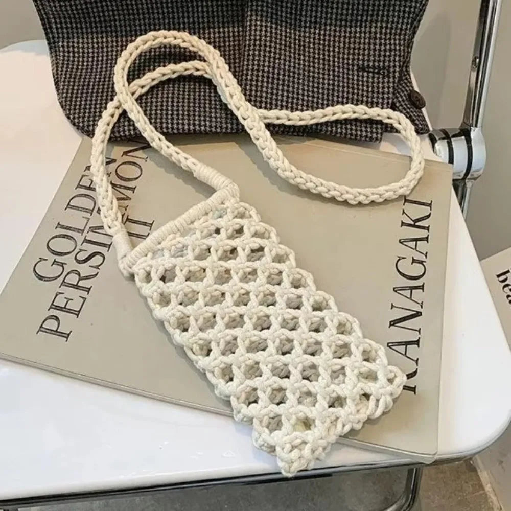 Sac à bandoulière en crochet creux tissé pour téléphone, léger, pour femme