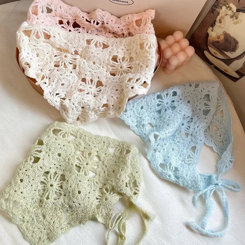 Fashion Knitted Headscarf Hat French Pastoral Triangle Headband Handmade Crochet