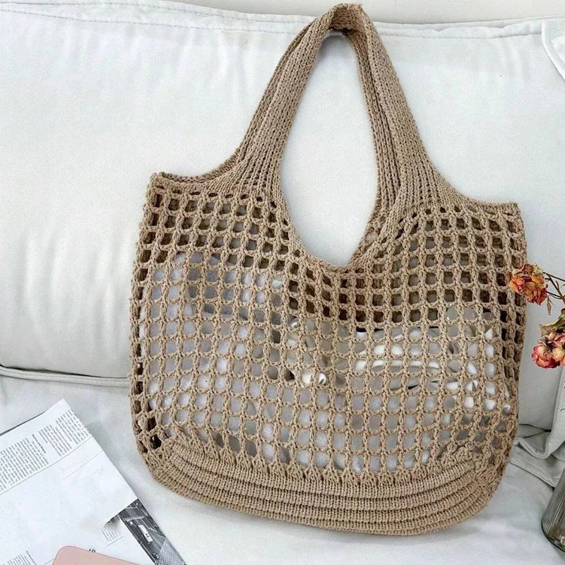 Fashion Crochet Bags For Women Summer Beach Tote Raffia Straw Handbag Boho