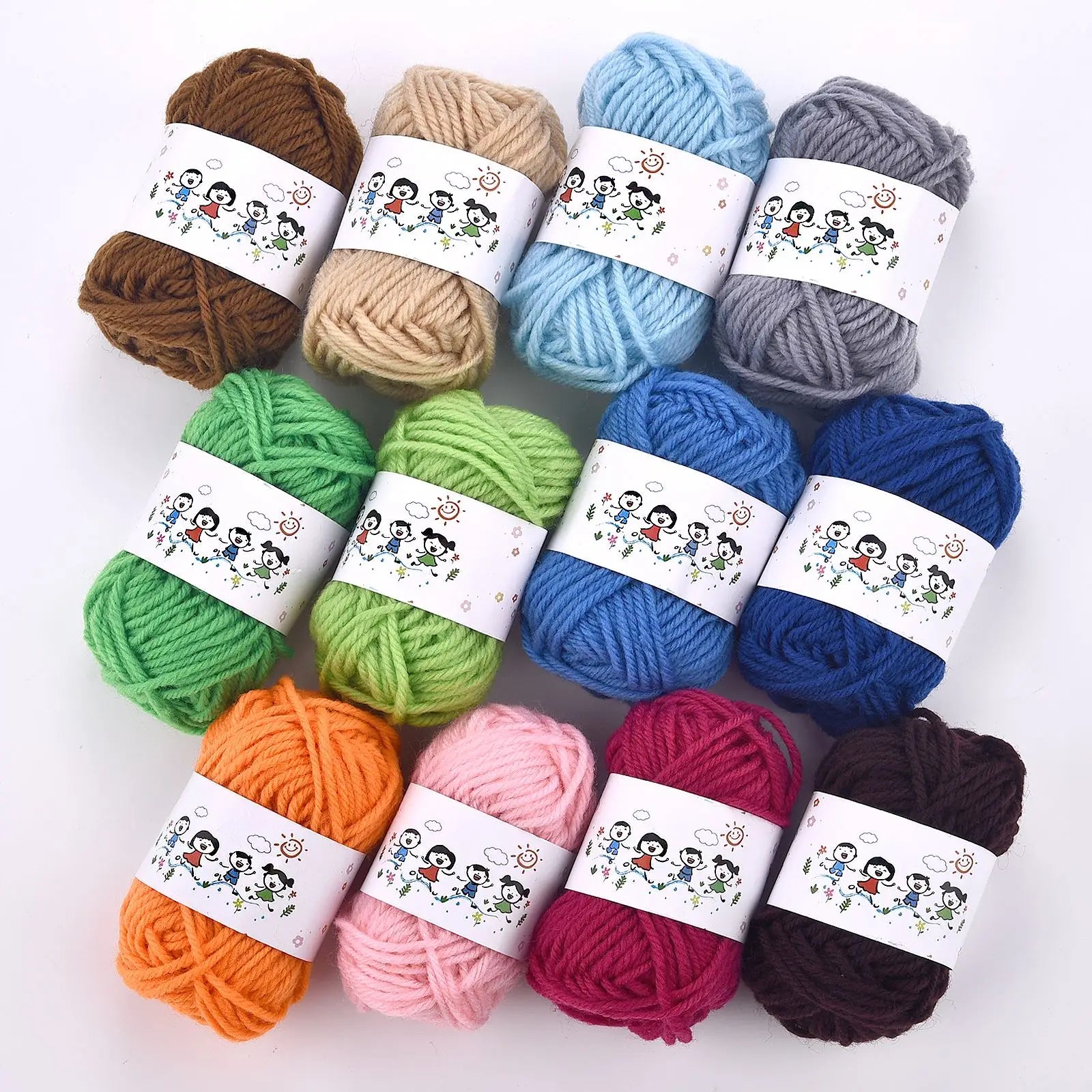 Lot de 12 Pelotes de Fil Acrylique pour Tricot, Crochet et Loisirs Créatifs pour Enfants