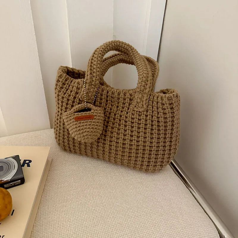 Sac bandoulière coréen rétro fait main au crochet, mini fourre-tout pour femme automne hiver