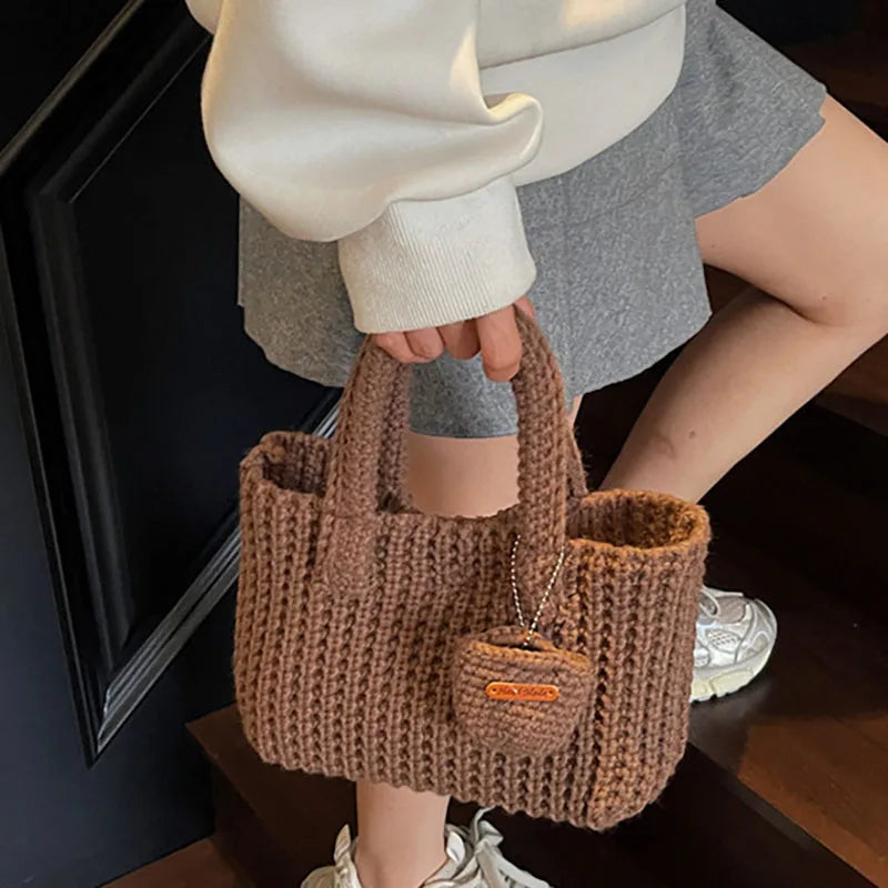 Korean Retro Handmade Crochet Bag New Mini Tote Bag For Women Autumn Winter