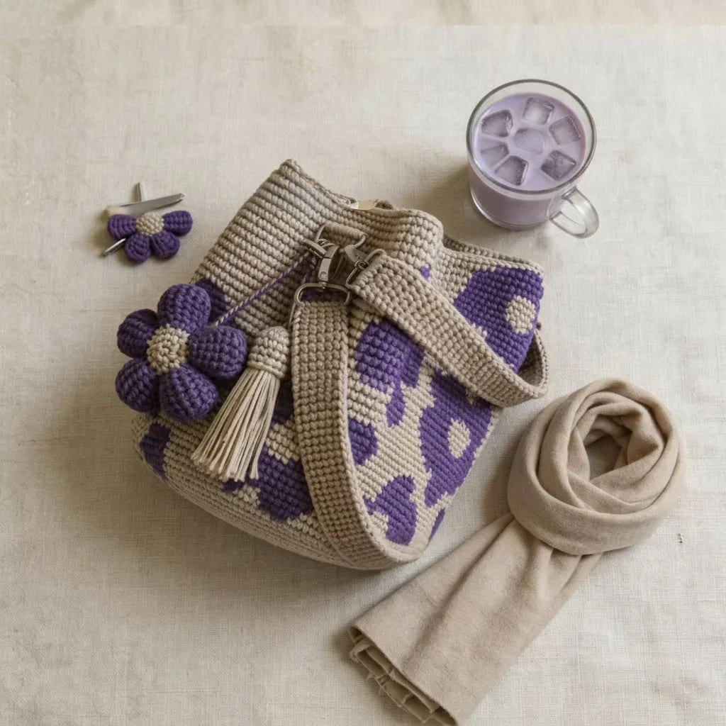 Handmade Crochet Oversized Flower Tote Bag With Detachable Flower Decoration