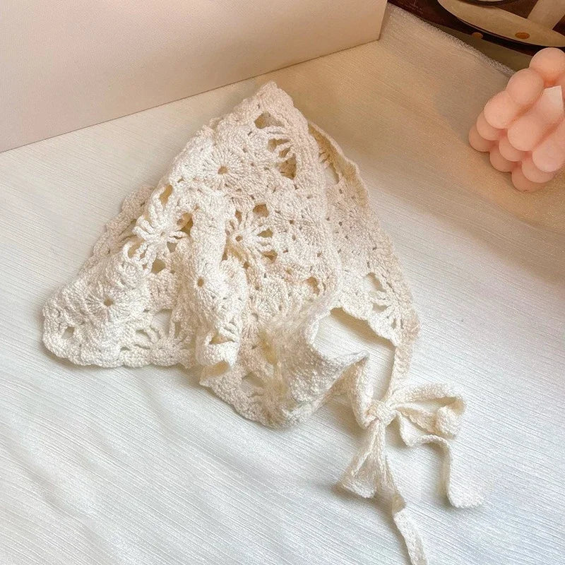 Chapeau foulard tricoté tendance style pastoral français bandeau triangulaire crocheté à la main