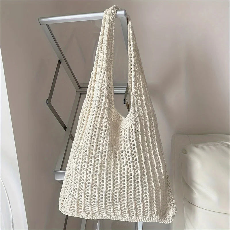 Sac à bandoulière fourre-tout en crochet de couleur unie Yogodlns, sac à main bohème tissé