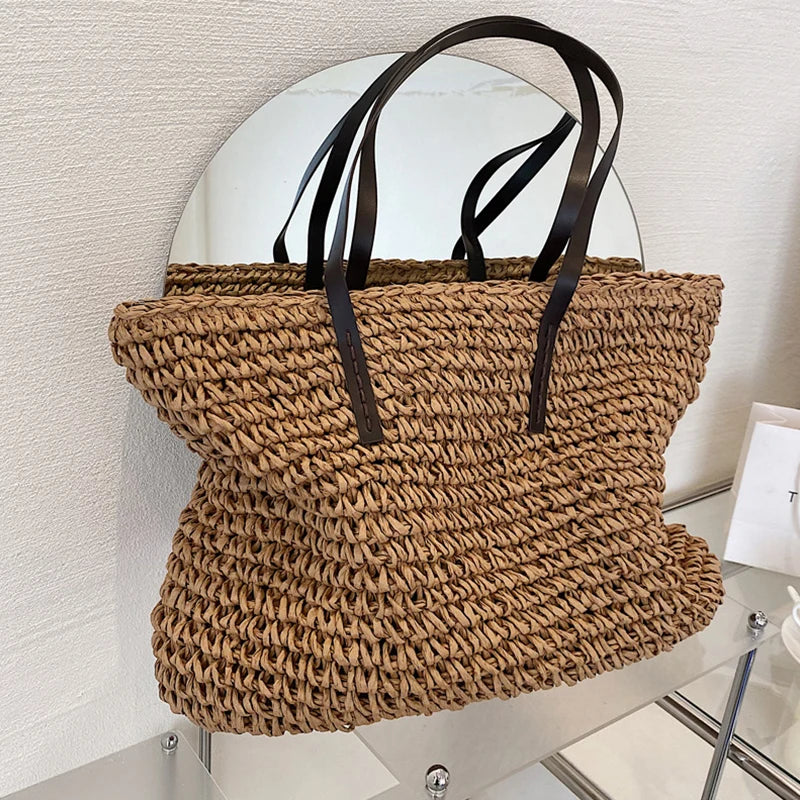Womens Handbag Rattan Woven Straw Shoulder Bag Large Capacity Summer Beach Bag
