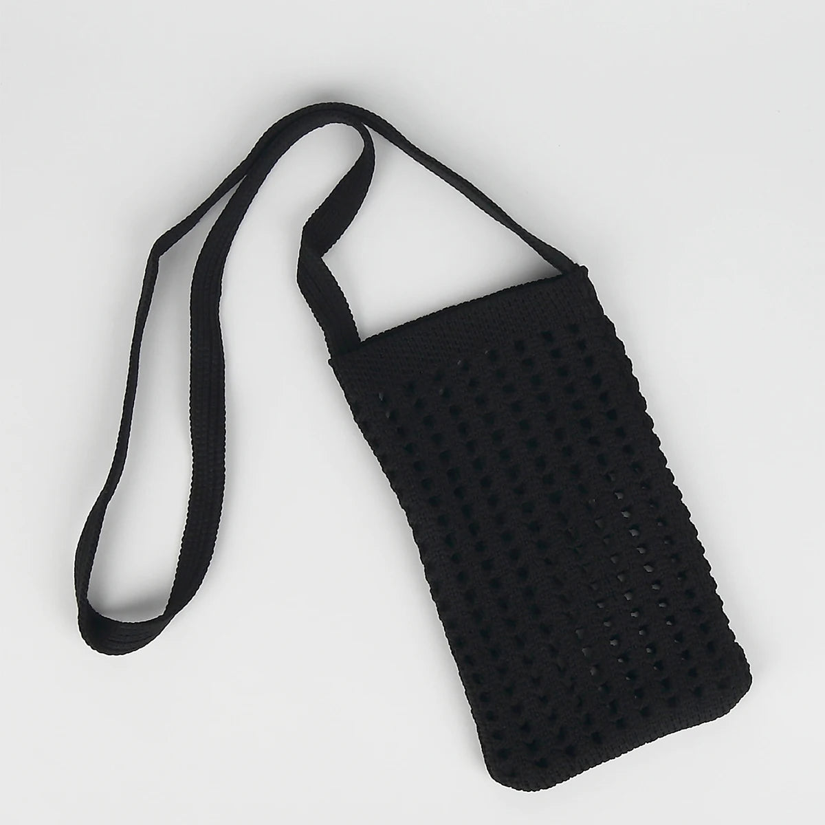 Sac de téléphone pliable en tricot respirant avec découpes, pour femme, porté en bandoulière diagonale