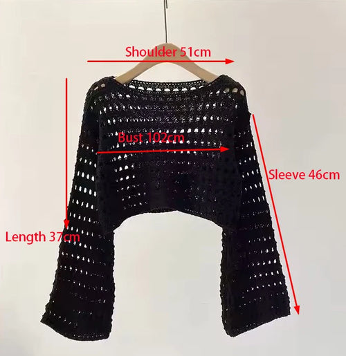 Cache-maillot de plage bohème en tricot à manches longues pour femme – Haut de vacances