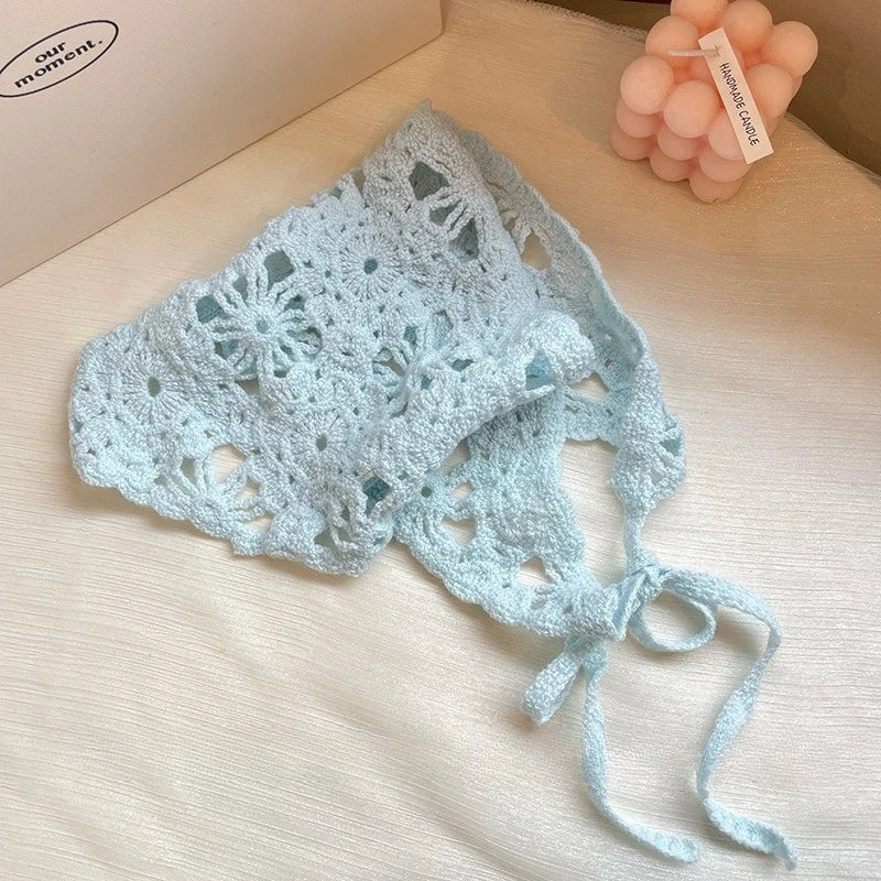 Bandana tricoté floral unisexe Chapeau fait main Triangle Bandeau vintage au crochet