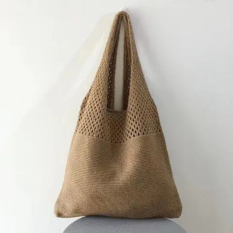 Sac fourre-tout en laine tricoté personnalisé pour femme avec nom brodé, sac de courses