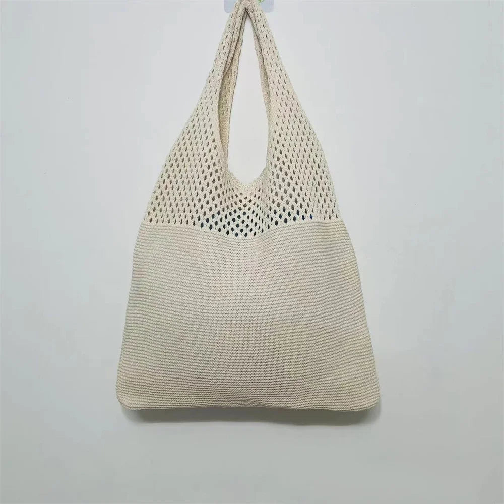 Sac fourre-tout en laine tricoté personnalisé pour femme avec nom brodé, sac de courses