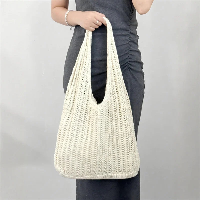 Sac à bandoulière fourre-tout en crochet de couleur unie Yogodlns, sac à main bohème tissé