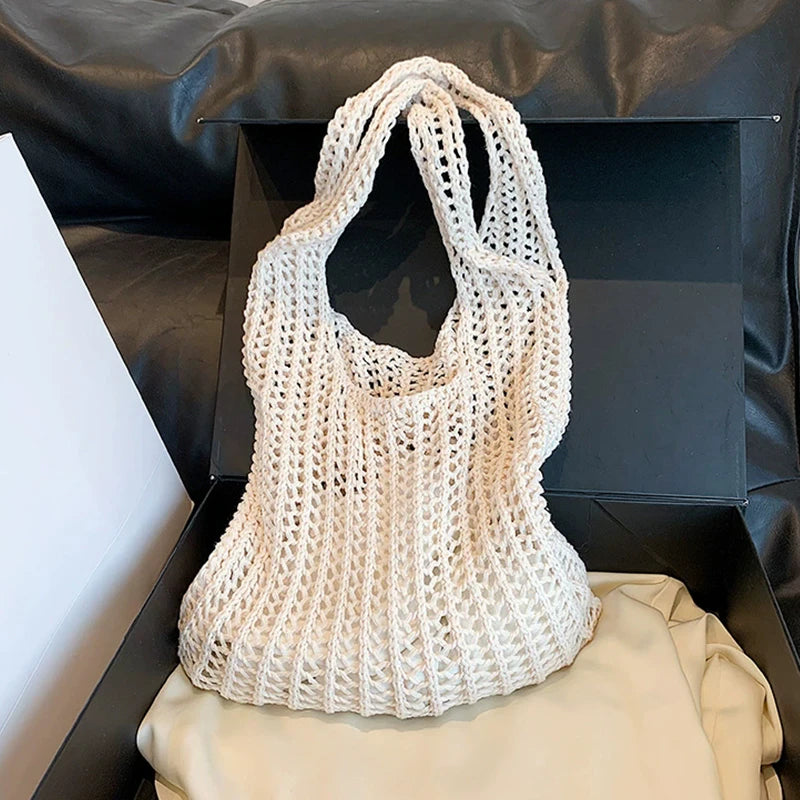Sac à bandoulière fourre-tout en crochet de couleur unie Yogodlns, sac à main bohème tissé