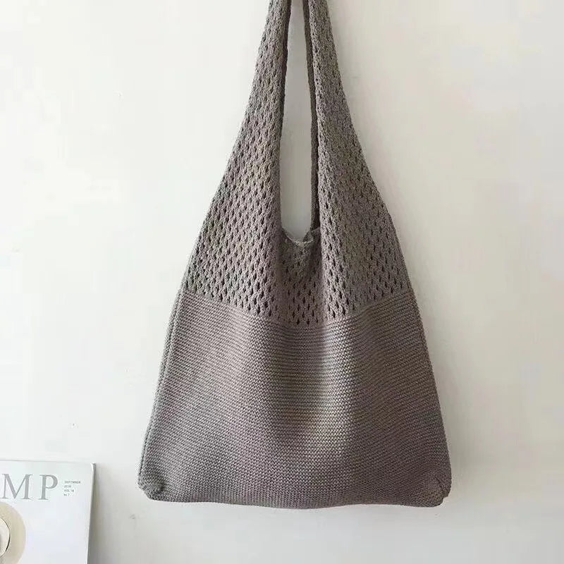Sac fourre-tout en laine tricoté personnalisé pour femme avec nom brodé, sac de courses