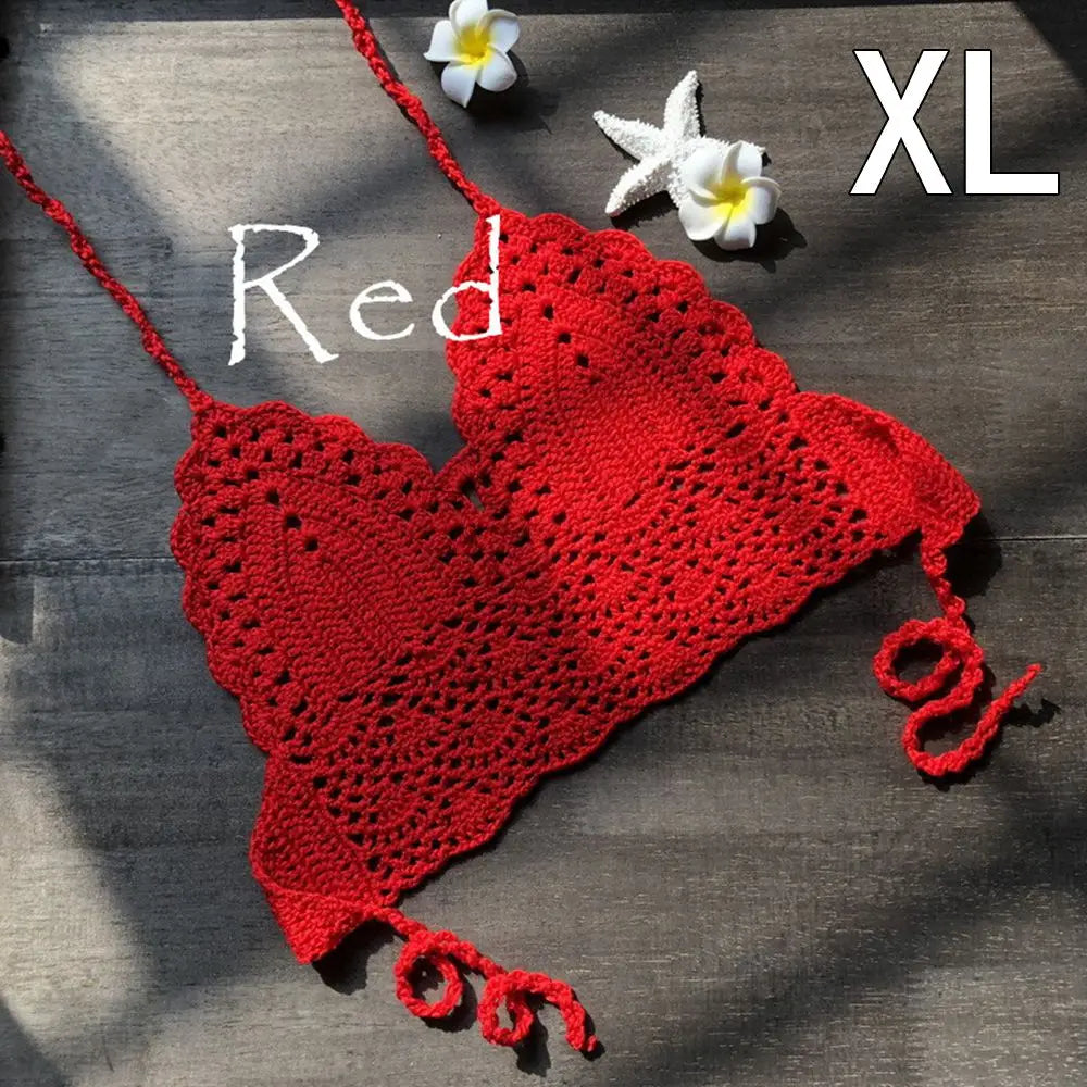 Haut court tricoté en crochet, type bralette, bikini, débardeur dos nu, style bohème, pour femmes