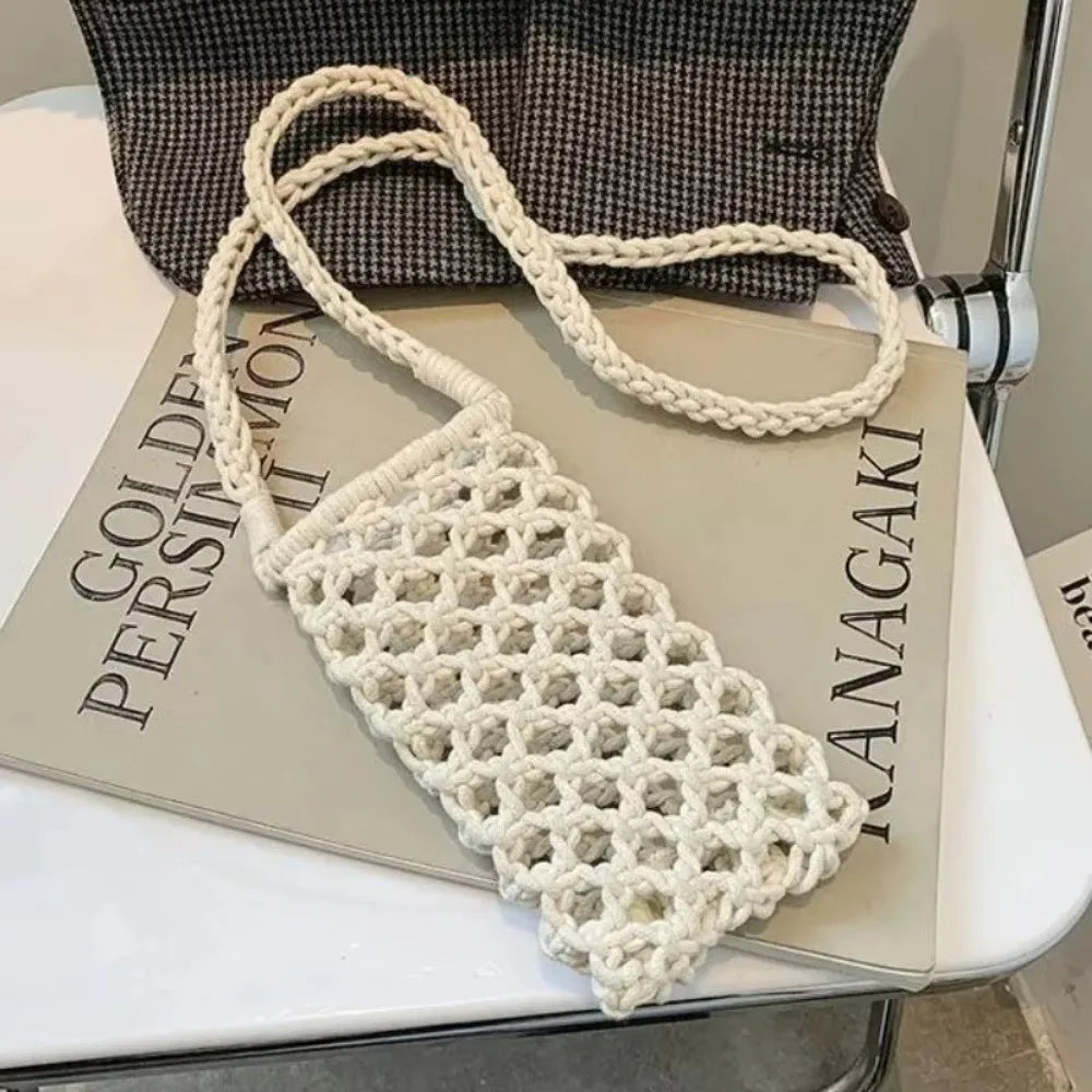 Sac à bandoulière en crochet creux tissé pour téléphone, léger, pour femme