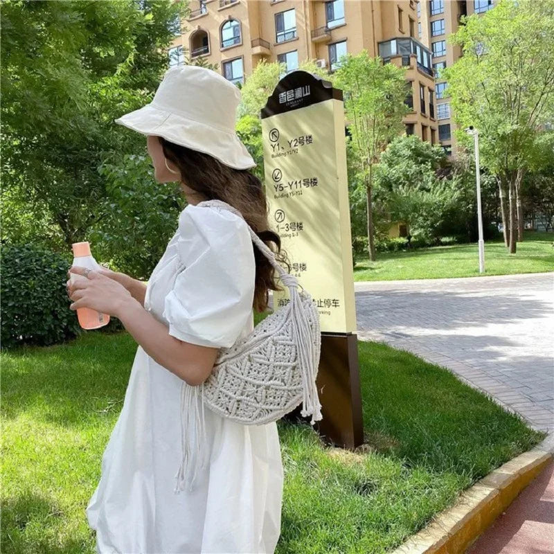 Women Summer Beach Knitted Bag Bohemian Crochet Waist Fanny Pack Shoulder Tote