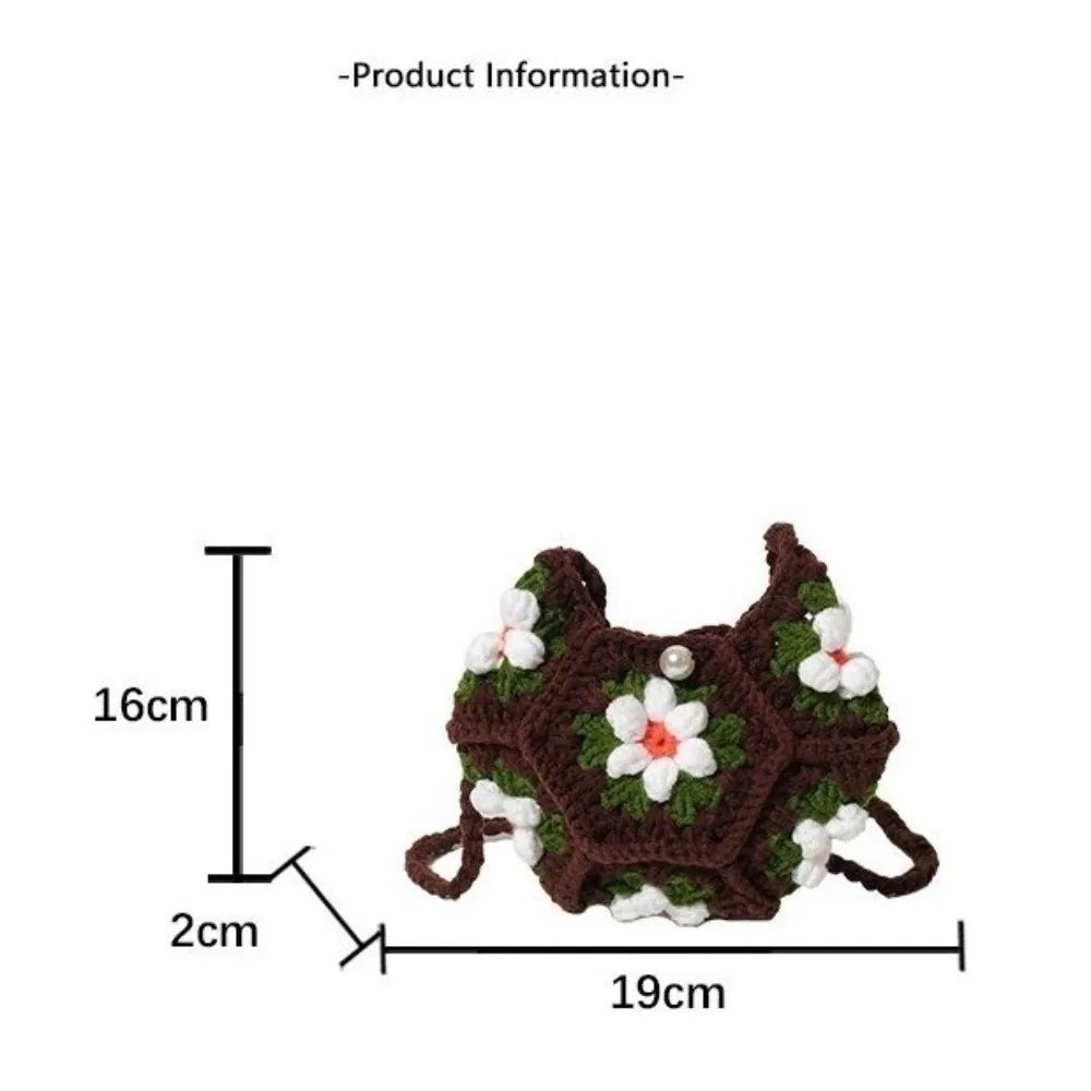 Sweet Handmade Crochet Crossbody Bag Flower Pattern Corduroy Shoulder Bag